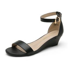 Dream Pairs Women Low Wedge Heel Sandals Open Toe Ankle Strap Buckle Lady Work Casual Shoes INGRID BLACK/PU Size 7.5.Featuring ankle strap construction with buckle closure, padded cushion insole, TPR rubber outsole for easy movement. Feature a classic open-toe design. Gender: female.  Age Group: adult. Low Wedge Heel Sandals, Low Wedge Sandals, Low Heel Wedges, Shoe Tags, Low Wedges, Wedge Heel Sandals, Up Shoes, Dress Sandals, Heel Sandals