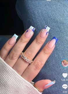 Europe Nails, Ballerina Acrylic Nails, Acrylic Nails Almond Shape, Blue Acrylic Nails, Ombre Acrylic Nails, Almond Acrylic Nails, Cute Gel Nails, Luxury Nails