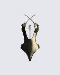 Take every opportunity to slay, even a pool day 🖤 Your hot girl summer just got hotter with this gunmetal one-piece. This high-cut one-piece is constructed from metallic jersey, and complete with a plunging neckline, adjustable straps, a cross-front tie 😏 White Corset Dress, Future Of Fashion, Welcome To The Future, Rhinestone Top, Hot Girl Summer, Pool Day, Blue Jersey, Sequin Mini Skirts, No Waste