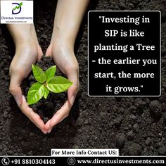 two hands holding a plant with the words investing in sip is like planting a tree - the earlier you start, the more it grows