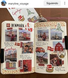 an open notebook with pictures and stickers on it