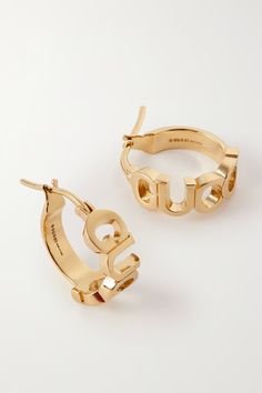 GUCCI Gold-tone hoop earrings | NET-A-PORTER Red Earing, Trending Looks, Chunky Earrings, Accessories Luxury, Damaged Hair Repair, Fashion Jewelry Earrings, Fall Shopping, Gold Tone Metal, Luxury Brand