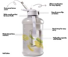 an image of a water bottle with instructions on how to put it in the container