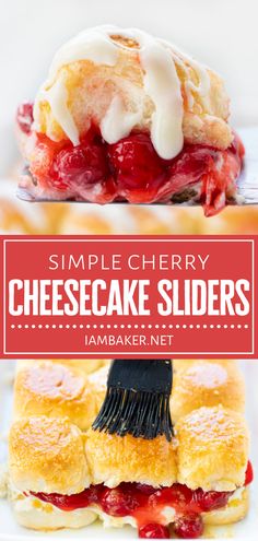 two different types of cheesecake sliders on a plate with the title overlay