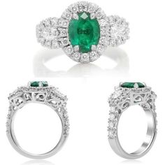 Roman & Jules Platinum Oval Cut Emerald Side Stone Ring with .85 Carat Round Diamond - 1.55 Carat Total Gem Weight Luxury Oval Emerald Cluster Ring, Oval Emerald Ring In 14k White Gold, Exquisite Oval Emerald Ring In Platinum, Luxury Oval Emerald Ring With Brilliant Cut, Elegant Oval Platinum Emerald Ring With Halo Setting, Oval Emerald Ring In White Gold With Diamond, Oval Emerald Ring With Halo Setting In Platinum, Oval Platinum Emerald Ring With Halo Setting, Heirloom Oval Emerald Ring Gia Certified