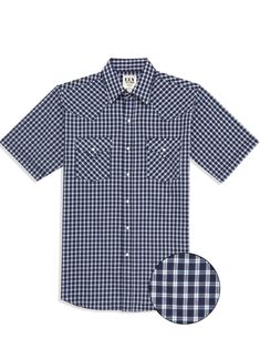 Men's Ely Cattleman Short Sleeve Plaid Western Snap Shirt- Brown & Navy Navy Man, Blue Check, Ely, New Man, Western Wear, Kids Boys, Womens Shirts, Man Shop, Plaid