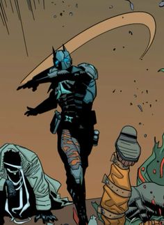 an image of a comic scene with batman and other characters in the process of being attacked by another character