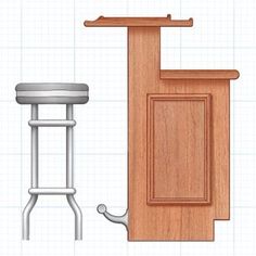 a drawing of a stool next to a wooden door