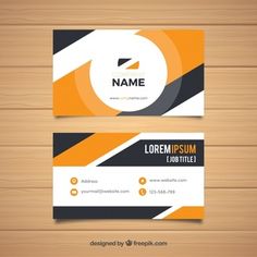 a business card with an orange and black stripe pattern on the bottom, and a white circle