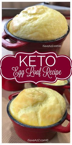 keto egg loaf recipe in a red cast iron skillet with text overlay