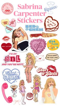 various stickers that include women and hearts