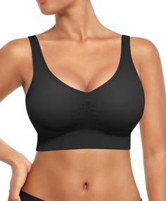 PRICES MAY VARY. COMFORT SOFT BRA: This seamless bra is crafted from 95% Nylon+5%Spandex, smooth, soft and powerful. Double layered chest front and back, inner side has woven chest support and tight tissue to increase compression force, which can prevent sagging of the breasts. With the steel bone support of 2 sides, which can hide your accessory breasts. Especially for busty women. Reinforced underband keep stable to support your breasts.Let this wirefree comfort to be a part of your life! DEEP V-NECK WIRELESS BRALETTES: Our push up bra adopts a stylish deep V-neck design, which can show charming collarbones and shoulders and neck. And can gather and lift the breasts and set off the breast line, to make your breasts more upright, round and shaped and perfectly shape your breasts. Keep you Ddd Bra, Deep V Bra, Posture Bra, Sleep Bra, Free Bra, Light Exercise, Backless Top, Lounge Lingerie, Soft Bra