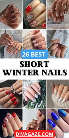 Short winter nails are perfect for experimenting with 2025 trends. Choose from almond, oval, or round shapes and play with blue or red colors to create a cute and classy mood. Simple nail art can be achieved with acrylic, natural nails, or gel. Squoval shapes are a trendy choice, along with fun designs like black and funky dip nails. Nye Nails Gel Short, Simple Winter Manicure, Glazed Winter Nails, Winter Shellac Nail Designs, Short December Nail Ideas, Short Holiday Gel Nails, Square Dip Nails Winter, Round Nail Designs Winter, Short Nails 2024 Winter