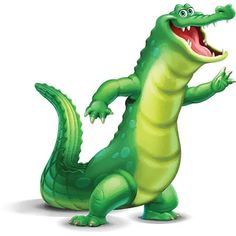 a cartoon crocodile with its mouth open and tongue out, standing upright in front of the viewer