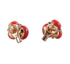 Pair of 18k gold Pomellato Capri earrings, with coral and approx. 0.28ctw G/VS diamonds. Brand new, old stock. Just purchased inventory of a high end boutique in Europe. All retail prices displayed on the items are from the early 2000s. Current retail prices are significantly higher. DESIGNER: Pomellato MATERIAL: 18k Gold GEMSTONES: Diamond, Coral DIMENSIONS: Earrings are 18mm x 15mm. MARKED/TESTED: Pomellato, 750. WEIGHT: 12.3 grams CONDITION: Brand New/ Store Sample Elegant Orange Clip-on Earrings, Luxury Red Clip-on Earrings As Gift, Orange Clip-on Earrings For Formal Occasions, Formal Orange Clip-on Earrings, Elegant Orange Earrings For Formal Occasions, High End Boutique, Elizabeth Locke, David Webb, The Early 2000s