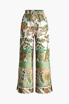 Floral Print Drawstring Slit Wide Leg Pants Fall Outfits Y2k, Egirl Fashion, Y2k Aesthetic Fashion, Y2k Summer Outfits, Crop Top Dress, Printed Wide Leg Pants, Trendy Summer Outfits, Printed Drawstring, Fall Fashion Outfits