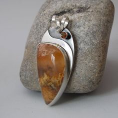 Graveyard Point Plume Agate, Silver and Citrine Pendant  J-2253 Amber Pendant With Large Stone, Untreated Agate Pendant Jewelry, Sterling Silver Amber Jewelry With Large Stone, Sterling Silver Jewelry With Large Amber Stone, Silver Agate Pendant Gemstone, Artisan Agate Jewelry With Polished Finish, Unique Carnelian Jewelry With Large Stone, Silver Nature-inspired Jewelry With Large Stone, Nature-inspired Silver Jewelry With Large Stone