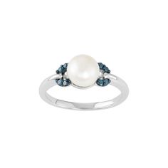 Grace yourself with the breathtaking beauty of this freshwater cultured pearl and blue diamond accent sterling silver ring. Comes in a gift box. Click on this JEWELRY & WATCHES GUIDE to learn about fit, styles, materials and more!RING DETAILS Width: .25 in. Metal: white rhodium-plated sterling silver, blue rhodium-plated sterling silver CULTURED PEARL DETAILS Type: freshwater Shape: round Size: 7-8 mm Color: white DIAMOND DETAILS Total weight: less than 1/10 ct. Shape: round Color: blue Color gr Pearl Details, Right Hand Rings, Breathtaking Beauty, Blue Diamond, Silver Blue, Cultured Pearls, White Diamond, Diamond White, Rhodium Plated