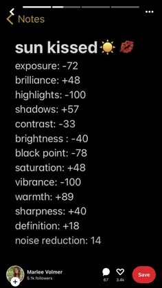 the sun kissed list on an iphone