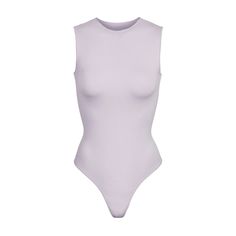 ESSENTIAL CREW NECK SLEEVELESS BODYSUIT - IRIS MICA | SKIMS Chic Sleeveless Bodysuit For Loungewear, High Stretch Sleeveless Bodysuit For Loungewear, Chic Sleeveless Seamless Bodysuit, Summer Bodysuit With Minimal Stretch And High-cut Leg, Second-skin Sleeveless Tank Top For Loungewear, Sleeveless Second-skin Tank Top For Loungewear, Sleeveless Solid Bodysuit With Minimal Stretch, Seamless Second-skin Tank Bodysuit, Seamless Sleeveless Bodysuit With Minimal Stretch