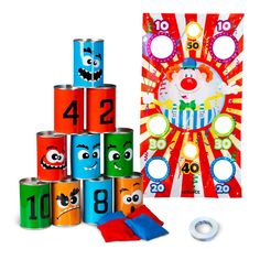 an assortment of numbers and faces painted on toilet paper next to a poster with the number twenty