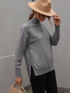 Our Tay Jumper is a classic gray tone in a lovely relaxed fit. This snug knit is sure to keep you warm as it features a high neckline and drop-shoulder long sleeves. Pair with jeans for a lazy day outfit or complete the look with our Rumour Has It Loafer. Size Guide: Ambre is 5’2” tall, and has a 33.2” bust, 24.5”waist, & 36.7” hips. She is wearing a S / US 4 / AU 8. This jumper is true to size. Feature: Relaxed fit. Unlined (not sheer). Turtleneck. Ribbed detailing on neckline, cuffs and hemlin Gray Relaxed Fit Sweater For Winter, Relaxed Fit Gray Sweater For Winter, Relaxed Fit Gray Winter Sweater, Gray Long Sleeve Turtleneck, Gray Turtleneck Top For Winter, Gray Plain Winter Tops, Plain Gray Winter Tops, Gray Plain Tops For Winter, Winter Plain Gray Tops