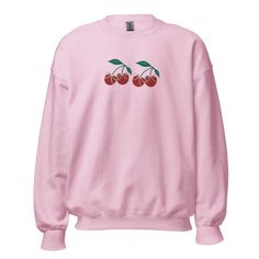 Bows and Cherries Embroidered Sweatshirt, Cute Gifts, Aesthetic Sweatshirt, Trendy Gifts, Bow Lover, Cherry Lover, Cottagecare Gifts - Etsy Preppy Cotton Sweatshirt For Fall, Trendy Embroidered Pink Sweatshirt, Preppy Long Sleeve Cotton Sweatshirt, Trendy Pink Sweatshirt With Embroidered Graphics, Casual Pink Sweater With Embroidered Logo, Pink Trendy Sweatshirt With Embroidered Logo, Trendy Pink Sweatshirt With Embroidered Logo, Casual Cotton Sweatshirt Gift, Casual Cotton Sweatshirt As Gift