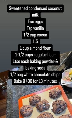 a recipe for chocolate cookies on a baking sheet