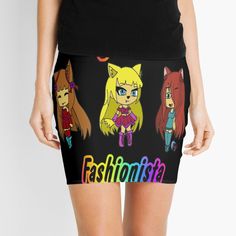 three cartoon characters on a black background mini skirt