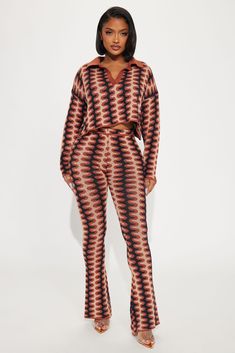 Available In Rust/combo. Sweater Pant Set Geometric Print Long Sleeve Collar Flare Pant Elastic Waistband Stretch Inseam: 33" Disclaimer: Print Placement May Vary. 50% Rayon 30% Polyester 20% Nylon Imported | Blaire Sweater Pant Set in Rust size XL by Fashion Nova Plus Size Fall, Fall Fit, Flare Pant, Fall Fits, Curve Dresses, Sweater Pants, Mens Activewear, Pant Set, Matching Dresses