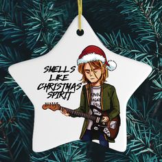 Smells Like Christmas Spirit Rock and Roll Ornament Ceramic Ornament OrnamentallyYou Star Rock N Roll Christmas Decorations, Smells Like Christmas, Packing Slip, Christmas Concert, Coping Stone, Style Star, Funny Christmas Gifts, Bubble Mailer, Luxury Vinyl Flooring