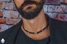 A simple yet unique leather choker necklace for men that looks great with any outfit any time of year. Authentic black leather of 4mm, decorated with hand-woven macrame using black cotton threads and silver-colored beads. It has a sturdy stainless steel lobster claw and a chain to extend the default length of 5cm.  IMPORTANT: The estimated time delivery Etsy provides isn't very exact. Please note that it takes about a week to ship and 1-2 weeks to deliver to Europe and about 2 to 5 weeks to Amer Leather Macrame, Black Leather Choker, Handmade Boho Jewelry, Handmade Chokers, Leather Choker Necklace, Leather Chokers, Mens Black Leather, Choker Collar, Handmade Boho