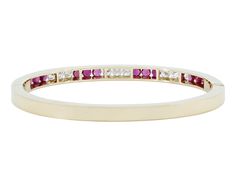 The hinged bangle top channel-set with alternating trios of round rubies and diamonds, in 18k gold. Luxury Red Bangle For Anniversary, Luxury Ruby Bangle, Luxury Multi-stone Women's Bangle, Rubies And Diamonds, Diamond Bangle Bracelet, Jewellery Marketing, Diamond Bangles Bracelet, Diamond Bangle, Ruby Diamond