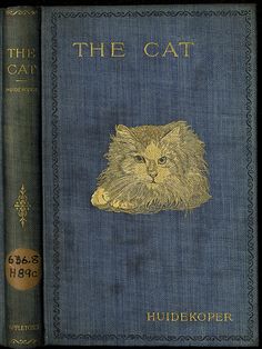 an old book with a drawing of a cat on it's cover and the title, the cat