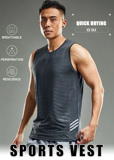 Knit Spandex Men's Sports & Fitness Tank Top - Men's Fitness Apparel, Men's Workout Tank Tops | Vivinch Casual Sleeveless Activewear With Breathable Mesh, Sleeveless Athleisure Activewear For Outdoor Activities, Breathable Sportswear Tank Top For Light Sports, Sporty Sleeveless Tops For Outdoor Activities, Gray Sleeveless Activewear For Running, Stretch Sleeveless Tops For Outdoor Activities, Sleeveless Stretch Tops For Outdoor Activities, Breathable Mesh Sleeveless Activewear For Light Sports, Sleeveless Activewear With Breathable Mesh For Light Sports