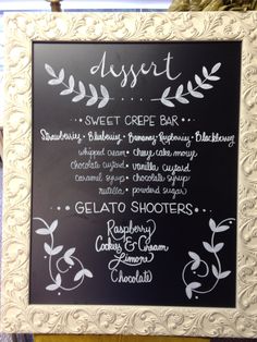 a menu for dessert on a chalk board