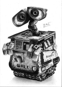 a drawing of a robot with two large speakers on it's head and eyes