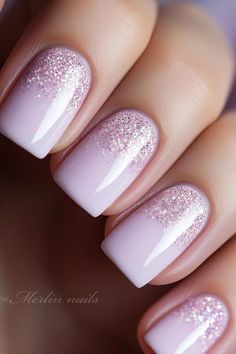 Nails Pink And Silver Glitter, Wedding Nails For Bride Lavender, Lavender Nails For Wedding, Pink With Silver Nails, Purple Bridal Nails, Nail Ideas For Wedding Guest, Nails For A Wedding Guest, Lavender Wedding Nails, Purple Wedding Nails For Bride