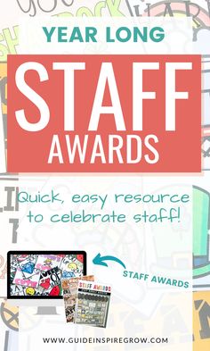 a poster with the words, year long staff awards and an image of a laptop