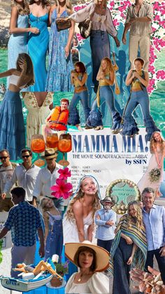 a collage of people in different outfits and colors, including the name mamma mia