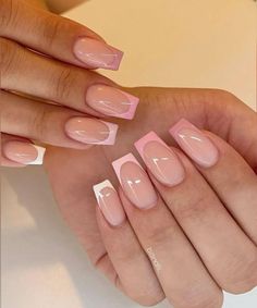 Short French Tip, Short French Tip Nails, Pink Tip Nails, Short French, Summery Nails