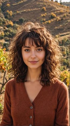 Medium Curly Bangs, Medium Length Haircut With Bangs Curly, Curly Medium Hair With Bangs, Curly Hairstyles Heart Shaped Face, Short Hair With Oval Face, Bangs With Naturally Curly Hair, Bangs For Oval Face Curly Hair, Curly Bangs Before And After, Birkin Bangs Curly Hair