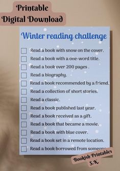 a printable winter reading challenge is shown with the words, read a book and snowflakes