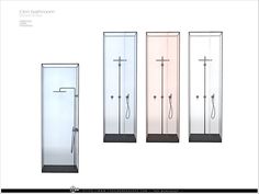 three different types of shower stalls with the same color and size as shown in this image