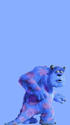 a blue and purple furry creature standing on its hind legs