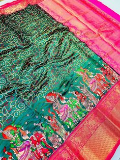 Description:   Embrace tradition with our Pattu Kalamkari saree, featuring a stunning brocade blouse and a contrast pallu adorned with intricate jari weaving.   Experience the luxury of smooth silk, beautifully enhanced by exquisite Kalamkari prints and embossed jari detailing.   The saree boasts a woven border, complemented by a stylish contrast blouse and pallu.   Stunning Kalamkari digital print adds a modern touch to timeless elegance.   Fabrics that speak to your soul   Hurry, book yours to Bollywood Style Kalamkari Print Traditional Wear For Wedding, Bollywood Kalamkari Traditional Wear For Wedding, Kalamkari Print Art Silk Pre-draped Saree For Wedding, Wedding Pre-draped Saree In Kalamkari Print Art Silk, Wedding Pre-draped Saree With Kalamkari Print In Art Silk, Festival Silk Lehenga With Kalamkari Print, Kalamkari Print Traditional Wear For Wedding And Diwali, Traditional Green Pre-draped Saree With Kalamkari Print, Festive Kalamkari Print Traditional Wear For Wedding