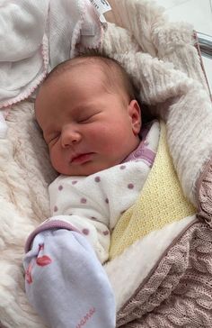 a newborn baby is sleeping in a basket