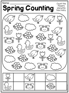 spring counting worksheet for kids to practice counting and matching the numbers with pictures