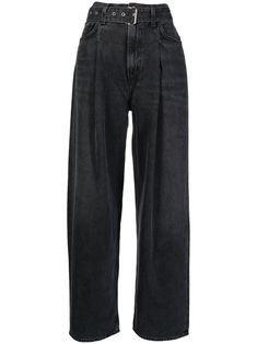 high-waisted wide-leg jeans from AGOLDE featuring black, cotton, high-waisted, belt loops, belted waist, front button and zip fastening, classic five pockets, straight leg and wide leg. Pants Png, Baggy Pants Women, High Waisted Wide Leg Jeans, Craig Tucker, Random Clothes, Png Clothes, Jeans Wide, Amy Adams, Airport Fashion