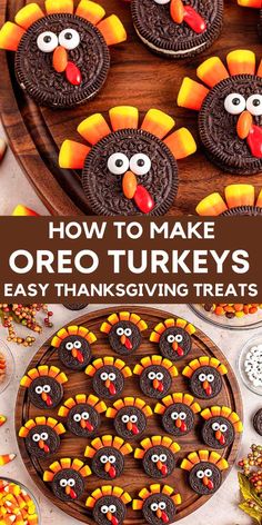 an image of turkey oreo thanksgiving treats on a table with candy and candies